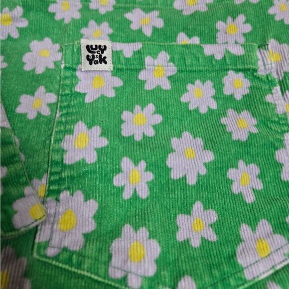 LUCY & YAK Whoopsy Daisy floral green corduroy mini pini pinafore dress 2X - Picture 5 of 11